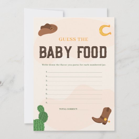 Cowboy Raad de Baby Food Baby shower Game Kaart (Voorkant)