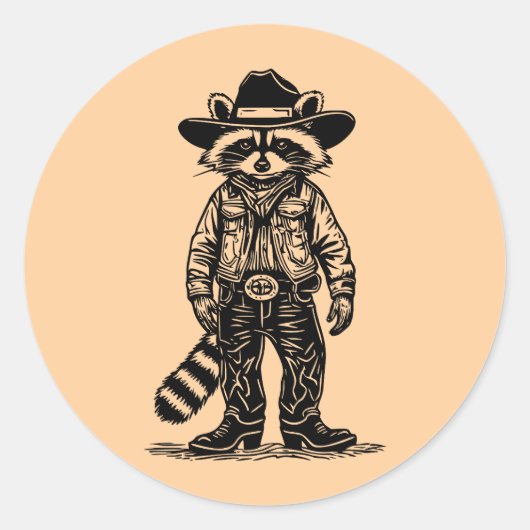cowboy raccoon ronde sticker (Voorkant)