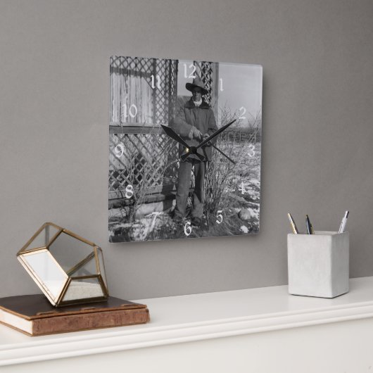 Cowboy Rancher van Canadees Old West Boerderij Vierkante Klok (Kantoor)