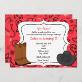 Cowboy Red Bandana Western Country Invitation Kaart (Voorkant / Achterkant)