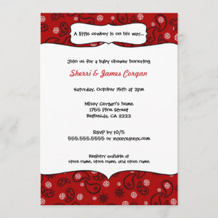 Cowboy Red Paisley Baby shower Invite Kaart