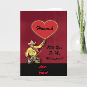  Cowboy Red Romantic Heart Feestdagen Kaart