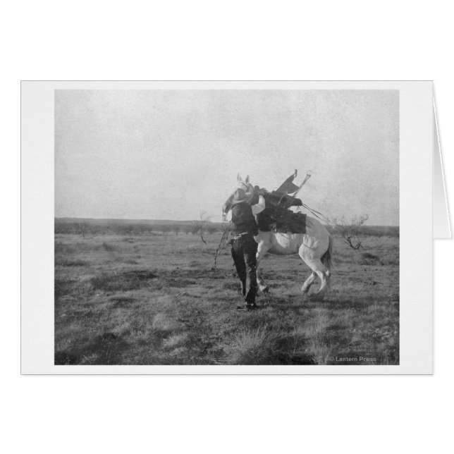 Cowboy "Red Saunders" Zadels a Bronco (Voorkant Horizontaal)