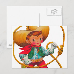 Cowboy Retro Boy Child Cute Western Briefkaart