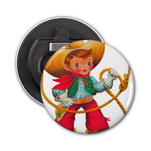 Cowboy Retro Boy Child Cute Western Button Flesopener