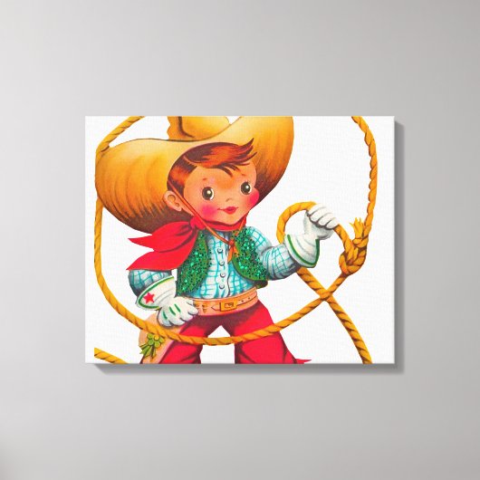 Cowboy Retro Boy Child Cute Western Canvas Afdruk (Voorkant)