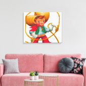 Cowboy Retro Boy Child Cute Western Canvas Afdruk (Insitu (Woonkamer))