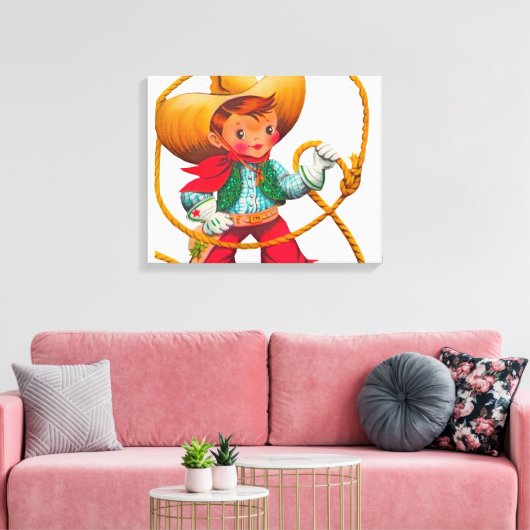 Cowboy Retro Boy Child Cute Western Canvas Afdruk (Insitu (Woonkamer))