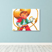 Cowboy Retro Boy Child Cute Western Canvas Afdruk (Insitu (Houten vloer))