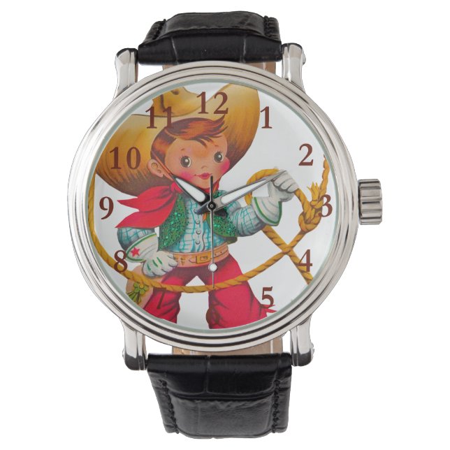 Cowboy Retro Boy Child Cute Western Horloge (Voorkant)