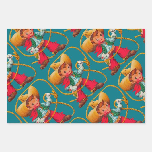 Cowboy Retro Boy Child Cute Western Inpakpapier Vel (Voorkant 3)