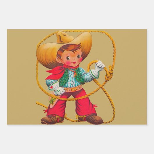 Cowboy Retro Boy Child Cute Western Inpakpapier Vel (Voorkant 2)
