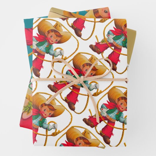 Cowboy Retro Boy Child Cute Western Inpakpapier Vel (In situ)