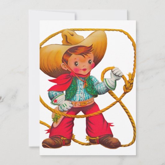 Cowboy Retro Boy Child Cute Western Kaart (Achterkant)