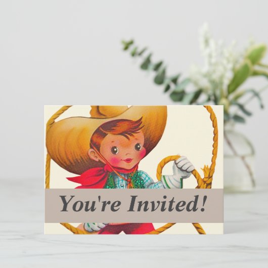 Cowboy Retro Boy Child Cute Western Kaart (Staand voorkant)