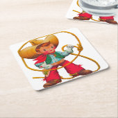Cowboy Retro Boy Child Cute Western Kartonnen Onderzetters (Schuin)
