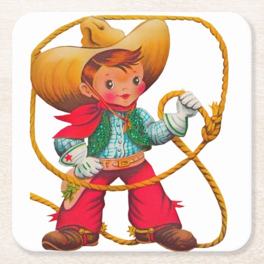 Cowboy Retro Boy Child Cute Western Kartonnen Onderzetters (Voorkant)