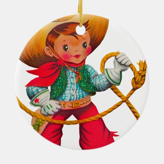 Cowboy Retro Boy Child Cute Western Keramisch Ornament (Achterkant)