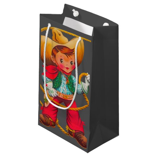 Cowboy Retro Boy Child Cute Western Klein Cadeauzakje (Voorkant Gekanteld)