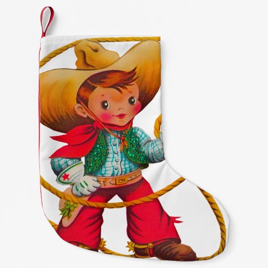Cowboy Retro Boy Child Cute Western Kleine Kerstsok (Voorkant)