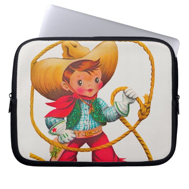 Cowboy Retro Boy Child Cute Western Laptop Sleeve (Voorkant)