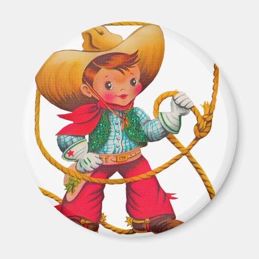 Cowboy Retro Boy Child Cute Western Magneet (Voorkant)