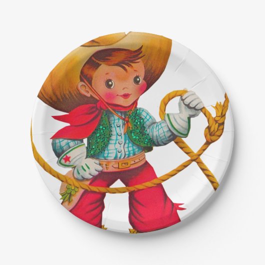 Cowboy Retro Boy Child Cute Western Papieren Bordje (Voorkant)