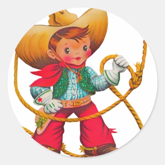 Cowboy Retro Boy Child Cute Western Ronde Sticker (Voorkant)