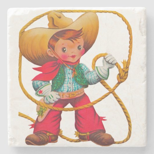 Cowboy Retro Boy Child Cute Western Stenen Onderzetter (Voorkant)