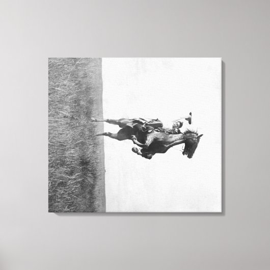 Cowboy Rides Bronco Rising on its Hing Legs Canvas Afdruk (Voorkant)