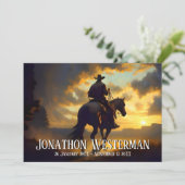 Cowboy Rides Horse bij Sunset Celebration of Life Kaart (Staand voorkant)