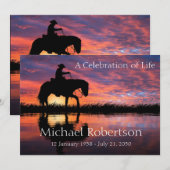 Cowboy Rides Horse bij Sunset Celebration of Life Kaart (Voorkant / Achterkant)