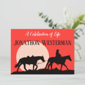 Cowboy Rides Horse bij Sunset Celebration of Life Kaart (Staand voorkant)