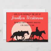 Cowboy Rides Horse bij Sunset Celebration of Life Kaart (Achterkant)