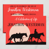 Cowboy Rides Horse bij Sunset Celebration of Life Kaart (Voorkant / Achterkant)