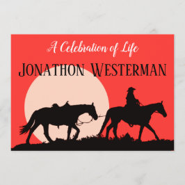 Cowboy Rides Horse bij Sunset Celebration of Life Kaart