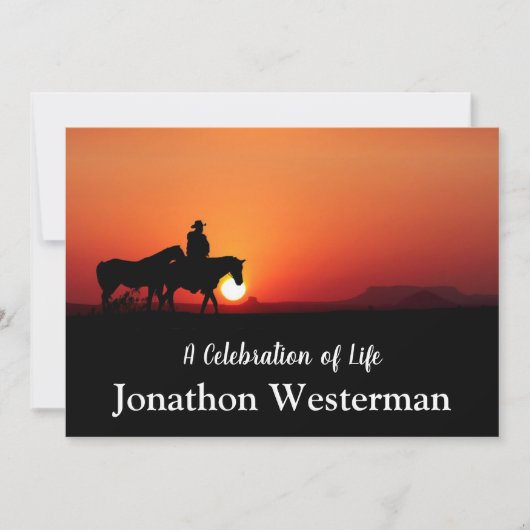 Cowboy Rides Horse bij Sunset Celebration of Life  Kaart (Voorkant)