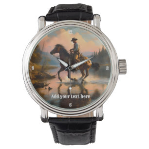 Cowboy Riding a Bay Horse Horloge