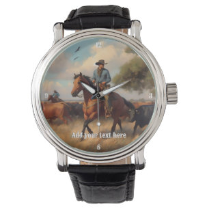 Cowboy Riding a Bay Horse Horloge