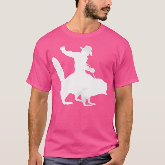 Cowboy Riding A Beaver Distressed T-shirt (Voorkant)