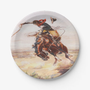 Cowboy Riding A Bucking Horse Party Borden Papieren Bordje