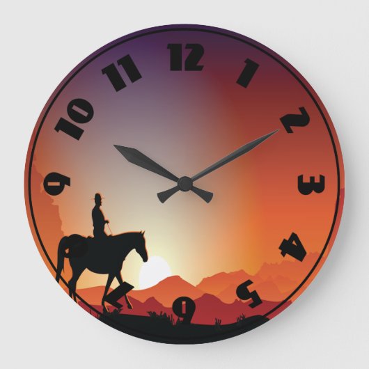 Cowboy Riding a Horse Clock Grote Klok (Voorkant)
