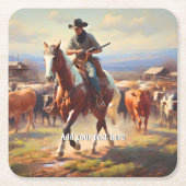 Cowboy Riding a Paint Horse Kartonnen Onderzetters (Voorkant)