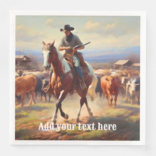 Cowboy Riding a Paint Horse Servet (Voorkant)