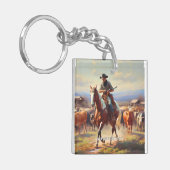 Cowboy Riding a Paint Horse Sleutelhanger (Voorkant Links)