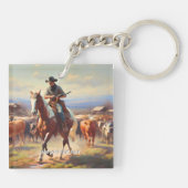 Cowboy Riding a Paint Horse Sleutelhanger (Achterkant)