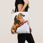 Cowboy Riding a White Horse on a Shoulder Tote Bag (Dichtbij)