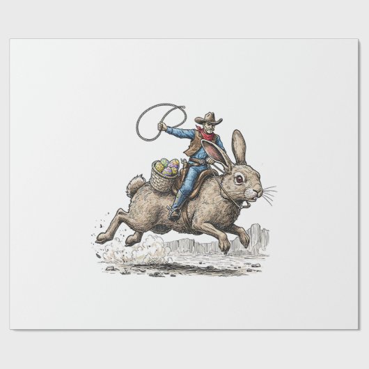 Cowboy Riding Easter Bunny Western Howdy Easter Fu Cadeaupapier (Vlak)