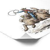 Cowboy Riding Easter Bunny Western Howdy Easter Fu Foto Afdruk (Hoek)
