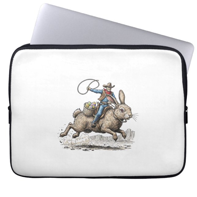 Cowboy Riding Easter Bunny Western Howdy Easter Fu Laptop Sleeve (Voorkant)